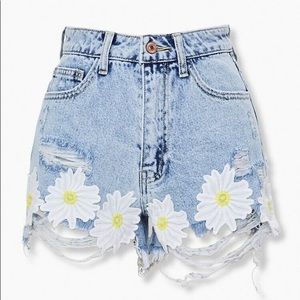 Floral embroidered denim jean shorts
